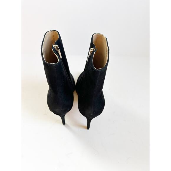 NWOB Ann Taylor Straight Stiletto Heel Suede Booties Black Gold Zip 8.5 - Picture 3 of 7